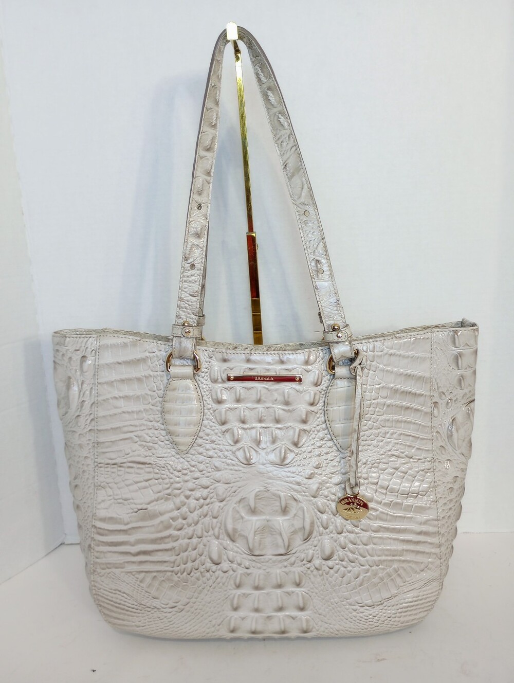 Brahmin Lena Satchel In Pumice Melbourne, Croc Embossed Leather Shoulder Bag